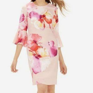 THE LIMITED-Pink-Floral-Lined-Zipper-Above Knee-3/4 Sleeves Dress Women's 8 EUC!